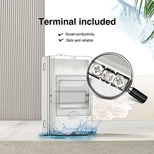 QILIPSU 4 Way Outdoor Breaker Box IP65 PC/ABS Alloy Plastic Din Rail Power Distribution Enclosure with Clear Cover, Bus Bars and DIN Rail (4 Way)