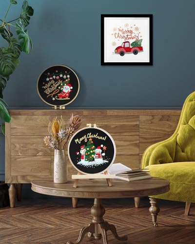 TINDTOP Christmas Embroidery Kit for Adult Beginners, 3 Sets Embroidery Stitch Practice kit Include Embroidery Cloth Hoops Threads for Craft Lover Hand Stitch
