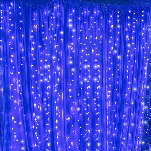 Twinkle Star 300 LED Window Fairy Curtain String Lights for Halloween Christmas Wedding Party Home Garden Bedroom Outdoor Indoor Wall Decoration (Blue)