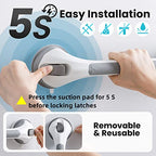 TAILI Shower Grab Bar 2 Pack Suction Grab Bars for Bathtubs and Showers, Heavy Duty Shower Handle Removable Shower Handrails for Seniors and Elderly, Bathroom Safety Grip No Drilling Waterproof, Grey