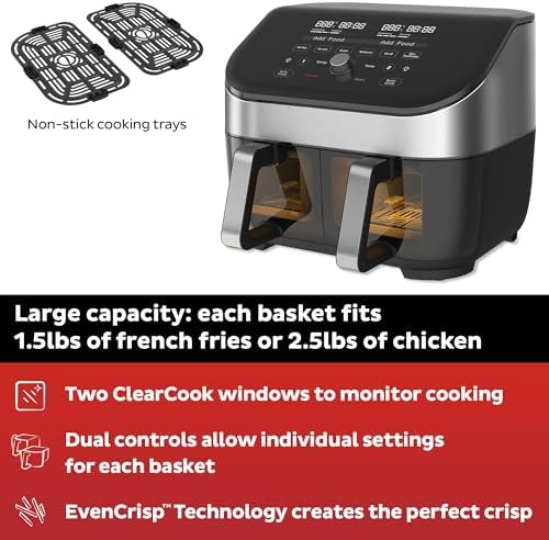 Instant Pot Vortex Plus XL 8QT ClearCook Air Fryer, Clear Windows & Custom Program Options,8-in-1 Functions that Crisps,Broils,Roasts, Dehydrates, Bakes, Reheats, from the Makers of Instant Pot, Black