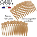 Camila Paris CP2892/2 French Hair Side Comb Small Rounded, Beige French Twist Hair Combs Decorative, Strong Hold Hair Clips for Women Bun Chignon Up-Do Styling Girls Hair Accessories, Made in France