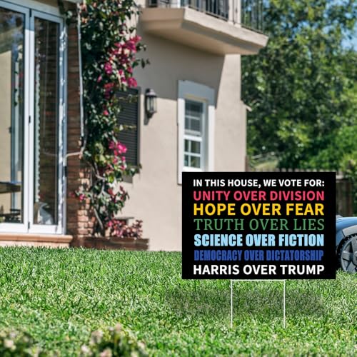 Probsin Kamala Harris 2024 Yard Sign with Metal Stakes Double Sided 12" x 17" In This House Harris Over Trump Signs Voted for Kamala Harris Outdoor Decorations for Lawn, Garden, Window, Party Supplies