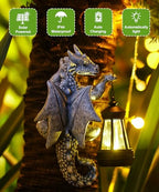 Fashionoda Dragon Tree Hugger with Solar Lantern - 9.3 Inch Resin Dragon Statue for Outdoor Garden Decor - Ideal Halloween Dragon Gifts & Birthday Gifts for Grandma Mom Women