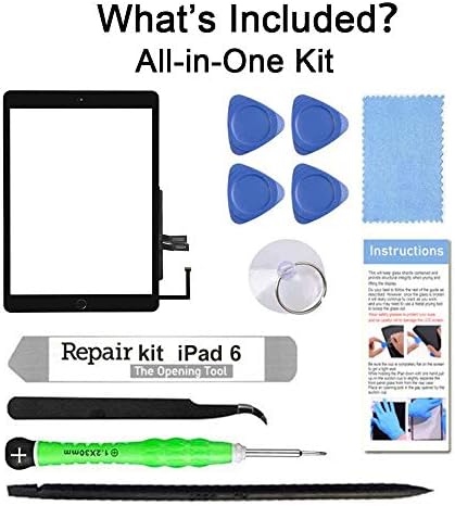 for iPad 6 (6th Gen 2018) A1893 A1954 Screen Replacement Glass Touch Digitizer Repair Kit with Home Button & Tools - Only for iPad 6 6th Generation (Black)