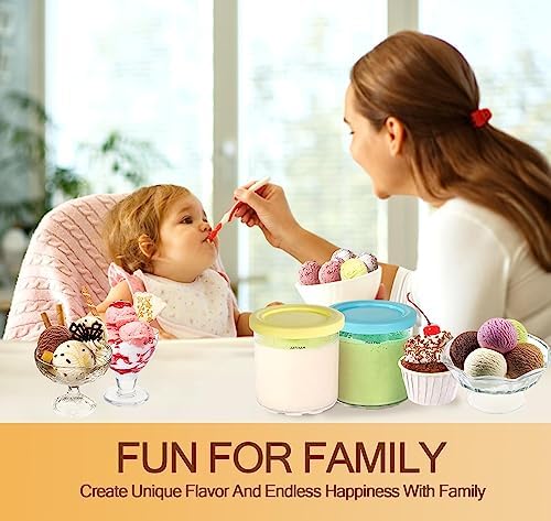 4 Pack Ice Cream Containers Compatible with Ninja Creami NC299AMZ NC300 & NC301 Series Ice Cream Maker, Replacement Pints Containers and Lids, BPA-Free & Dishwasher Safe, Grey/Blue/Pink/Yellow
