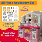 Step2 Fun with Friends Kids Kitchen Playset, Indoor/Outdoor Kitchenette, Interactive Play with Lights and Sounds, Durable Plastic, Includes 25 Piece Toy Accessories, Toddlers 2+ Years Old, Pink