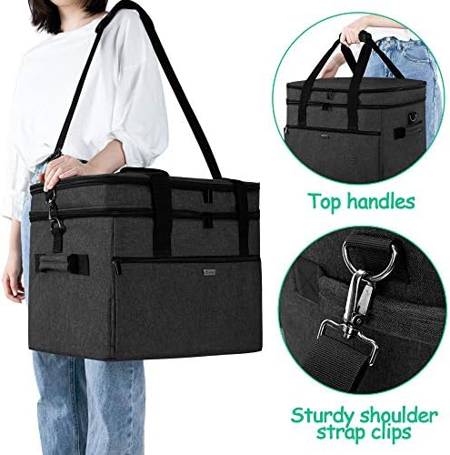 YARWO Large Slow Cooker Travel Bag Compatible with Crock-Pot/Hamilton Beach 8-10 Quart, Double Layers Slow Cooker Carrier Case for Kitchen Appliance and Accessories, Upgraded Version, Black (Bag Only)