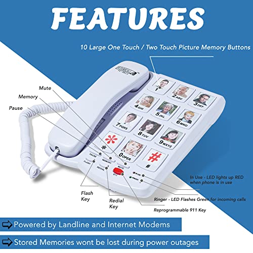 Future Call FC-0613 Big Button Phone for Seniors, Landline Phone for Elderly, Best Landline Phones for Seniors, Senior Phone, Telephones for Hearing Impaired, Phones for Elderly, 10 Picture Keys
