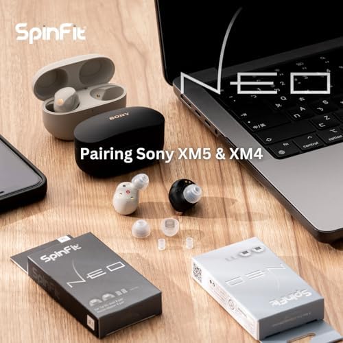 SpinFit NEO for IEM - M - Silicone Patented Eartips for Replacement, Secure Fit and Supreme Comfort, Reduce Allergic Reaction, One Set Fits Normal and Thin Nozzles (1 Pair)(with Inserts)