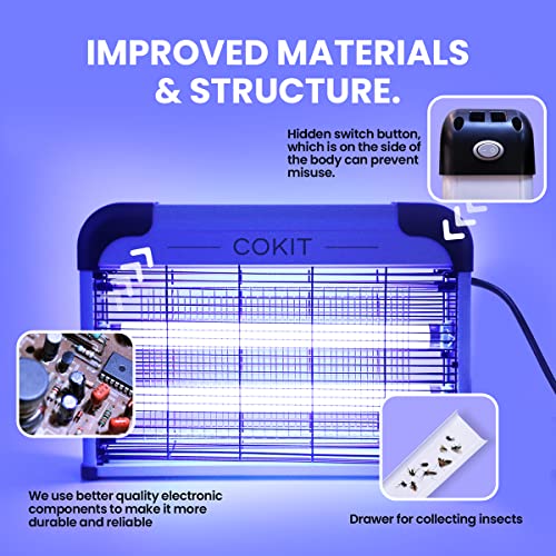 COKIT Indoor Electric Bug Zapper Powerful 20W Fly Insect Killer for Home Restaurants Kitchen Garden Including 2 Pack Replacement Bulbs, Half Pack Grid (with Bug Collection Tray)