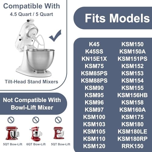 K45B Coated Flat Beater for Kitchenaid Stand Mixer,4.5-5 Quart Flat Beater Replacement for Kitchenaid Mixer Attachments,White