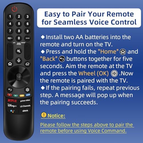 for LG TV Remote Replacement, for All 2019-2024 LG Remote Control for Smart TVs, for Magic Remote MR23/22/21/24GA with Voice and Pointer Function. 1-Year Warranty.