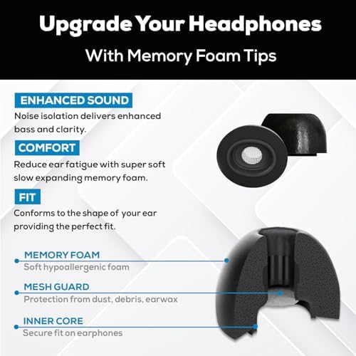 Memory Foam Earbud Tips - Premium Noise Isolation, Replacement Foam Ear Tips, 10 Pack for Airpods Pro (SFAIR Small, Black)