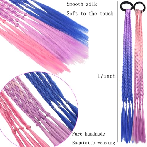 Gradual Change Children Ponytail Hairpieces Extensions,Braided Colored HairHair Accessories for Girls,Rainbow Braided Hairpieces Synthetic Braids Crazy Hair Day Accessories