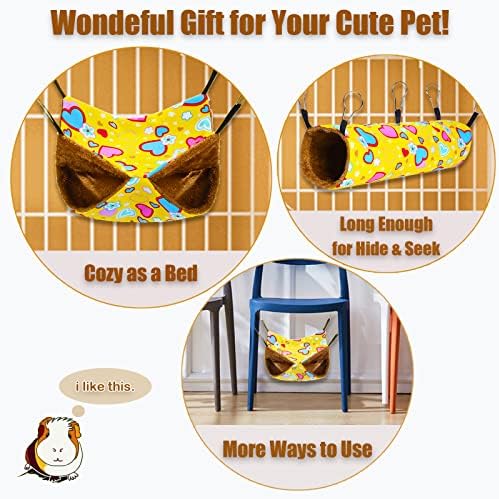 Ferret Rat Hammock Guinea Pig Hideout Toys Large Soft Small Animal Bed Sugar Glider Chinchilla Squirrel Hammock Set for Cage Accessories Pet House Hamster Hang Tunnel and Tube,2 Pack,Yellow