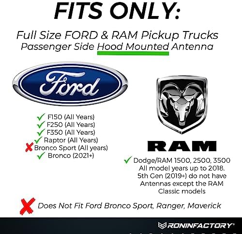 Ronin Factory 50 Cal Bullet Antenna - Ford F150 F250 F350 Super Duty Raptor Bronco Truck Accessory - RAM 1500 Short Antenna Replacement