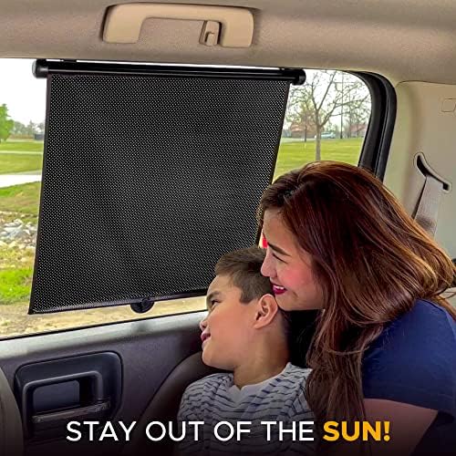 EcoNour Car Side Window Sun Shade (2 Pack) | Retractable Car Roller Sunshade for Kids | Baby Car Window Shades for UV and Sun Glare Protection | Baby Car Travel Accessories (15"x17")
