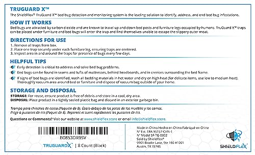 Bed Bug Trap — 8 Pack | TruGuard X Bed Bug Interceptors (Black) | Eco Friendly Traps for Bed Legs | Reliable Insect Detector, Interceptor, and Monitor for Pest Control and Treatment