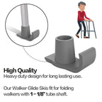 Walker Skis Glides Universal Fit, Walker Feet Glide Walker Glide Ski Heavy Duty Drive Walker Accessories for Senior Universal Replacement Glide Caps Tool Free instaltion (Dark Gray - 8Pcs)
