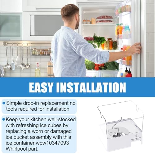 Upgraded WPW10347093 W10347093 W10347100 Ice Bucket Compatible with Whirlpool Maytag KitchenAid Refrigerator Ice Maker Replacement Parts WRF736 WRF757 WRF767 WRF989 KFIS29 KRFF507 Removable Ice Bin