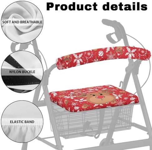 LedBack Christmas Decor Walker Accessories Rollator Walker Seat and Backrest Covers Soft Dust Cover for Seniors in Assisted Living Christmas Elk 2 Piece Walker Seat Cover Set