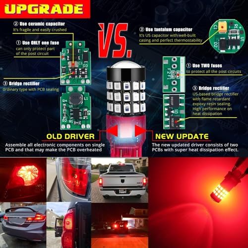 Alla Lighting Upgraded T20 7440 7443 LED Strobe Brake Lights Bulbs, Red Flashing Stop Lamps, W21W 7440LL 7443LL Strobe LED Taillights Replacement for Cars, Trucks, SUVs, Vans