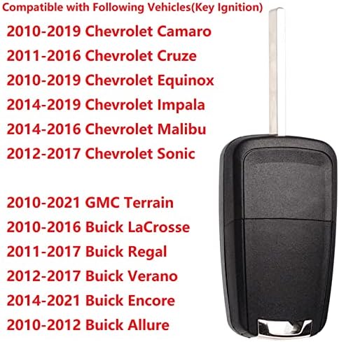 Remote Flip Key Fob Replacement Fits for Chevy Cruze Equinox Camaro Malibu Sonic Impala Buick LaCrosse Regal Verano Encore Allure GMC Terrain 2010-2021 Keyless Entry Remote Control OHT01060512 Set 1