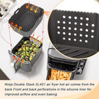 BYKITCHEN Silicone Air Fryer Liners for Ninja SL401 Double Stack 2 Basket Airfryer, Reusable Rectangle Perforated Silicone Liners for Dual Airfryer, Ninja DoubleStack XL Air Fryer Accessories