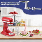 Stainless Steel Food Grinder Attachment for KitchenAid Stand Mixers, Meat Grinder Accessories Including Sausage Stuffer Tubes & Holder, Grinding Plates, Grinding Blades