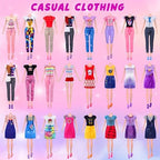 79 Pcs Doll Clothes and Accessories with Doll, Princess Gowns, Fashion Dresses, Slip Dresses, Top, Pants, Jumpsuit, Swimsuits, Shoes, Hangers, Doll Dress up Toys for Girls Kids Toddlers Toy Gifts