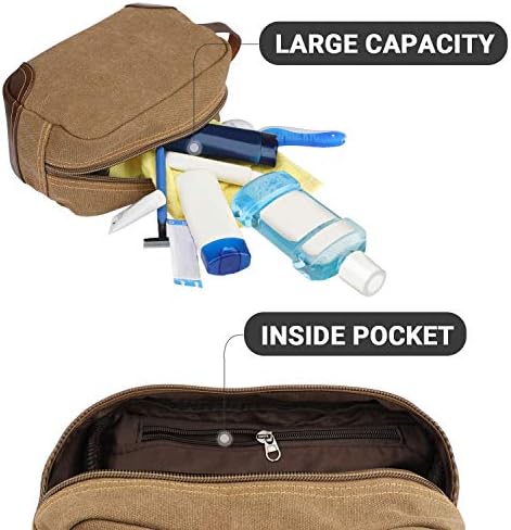 emissary Men's Toiletry Bag, Leather and Canvas Travel Toiletry Bag, Dopp Kit for Men, Travel Bathroom Bag Men's Shaving Kit, Travel Kit Small Bags for Men, Shaving Bag for Travel Accessories (Brown)