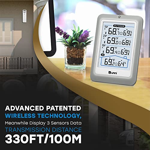 Indoor Outdoor Thermometer Wireless, 4.5 Inch Display Digital Hygrometer Thermometer Temperature Humidity Monitor with 330ft Range Sensor and Adjustable Backlight