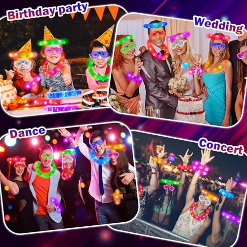 Glow Sticks & Glasses 12 PCS,Glow in the Dark Party Favor Supplies for Kids,Easter LED Light Up Bracelets Necklaces & Neon Glasses for Toddlers,Glow Accessories Decoration for Camping Wedding Birthday