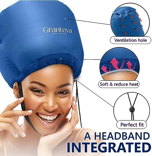 Hair Dryer Bonnet w/A Headband Integrated That Reduces Heat Around Ears & Neck - Blow Dryer Attachment for Hair Dryer, Speeds Up Drying Time