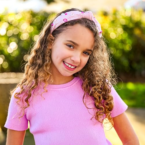 FROG SAC Top Knot Headband for Girls - Knotted Valentines Day Head Bands for Kids, Jeweled Rhinestone Vday Hair Band for Children, Pink Embellished Hair Accessories for Toddlers, Little Girl Hairband