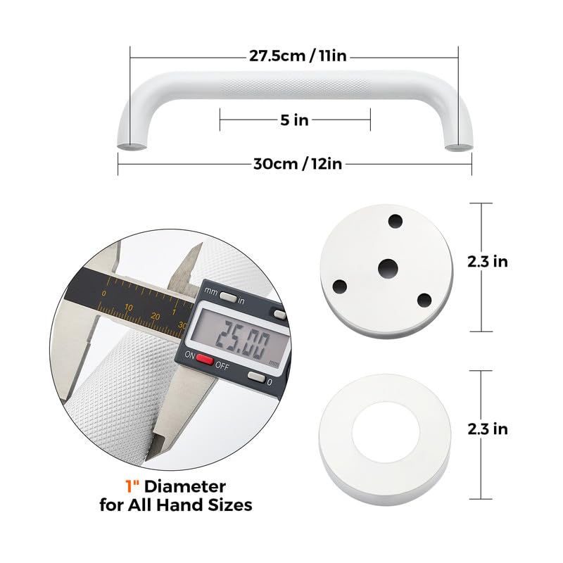 Grab Bars for Shower, 1 Pack 12-Inch Anti Slip Shower Handles for Elderly, Safety Shower Grab Bar, Stainless Steel Handicap Grab Bars for Bathroom (White 1" Diameter)