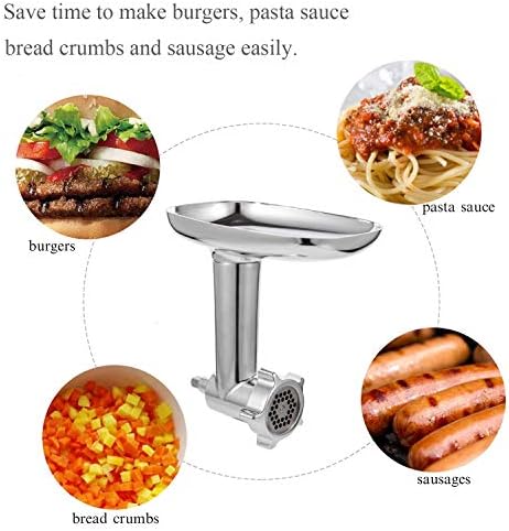 Meat Grinder Attachment for KitchenAid Stand Mixers, Accessories Included 2 Sausage Stuffer Tubes, Durable Metal Food Grinder Attachments by Kitchood, Silver