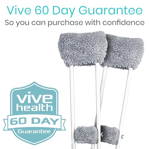 Vive Sheepskin Crutch Pads & Hand Grips for Adults, Kids, Crutches, Armpits - Accessories Knee Scooter Foot Injuries Pillow for 5ft Medical 6 feet Youth Padding Arm Underarm Folding Walking Crutches
