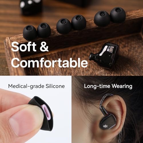 Linsoul Kiwi Ears Flex Earbud Tips, Replacement Silicone IEM Tips, 3 Pairs, S/M/L Size, for KZ ZS10 Pro 2, SuperMix 4,Hype4,Orchestra Lite, Cadenza Wired/Wireless Earphones (Black)
