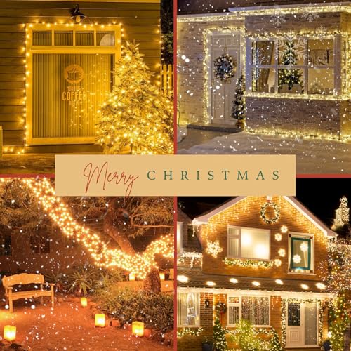 OZS Upgraded 2Pack 164ft 400 LED Christmas String Lights Outdoor/Indoor, Extendable Fairy String Lights, Waterproof 8 Modes Green Wire Tree Lights for Holiday Party Christmas Decorations (Warm White)