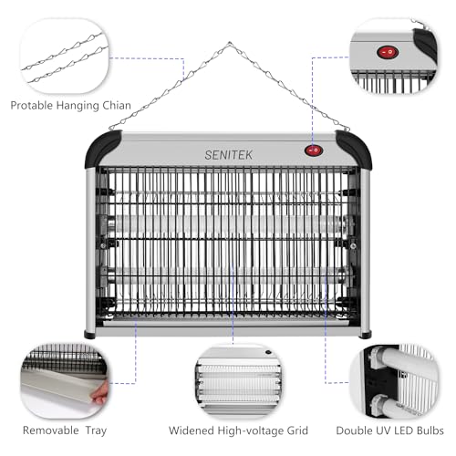 Bug Zapper Indoor, Electric Mosquito Zapper, Powerful Fly Insect Killer Repellent Lamp Outdoor Patio, Home Pest Control Bug Catcher Eliminator for Gnat Fruit Fly Moth w/Replacement Bulb (Silver)
