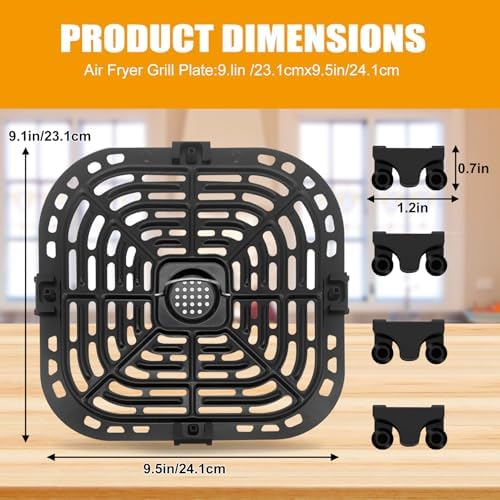 Air Fryer Grill Plate for Instant Pot Vortex Plus 6 in 1 6 QT Gourmia GAF735 6 QT Air Fryer, Accessories Replacement Tray Rack Parts Grill Pan Crisper Plate, Dishwasher Safe