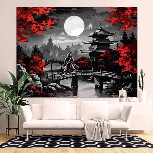 Wegklazax Japanese Tapestry Moon Landscape Tapestry Ninja Tapestry for Bedroom Anime Tapestries Wall Hanging for Bedroom Living Room Japanese-C 44"x60"