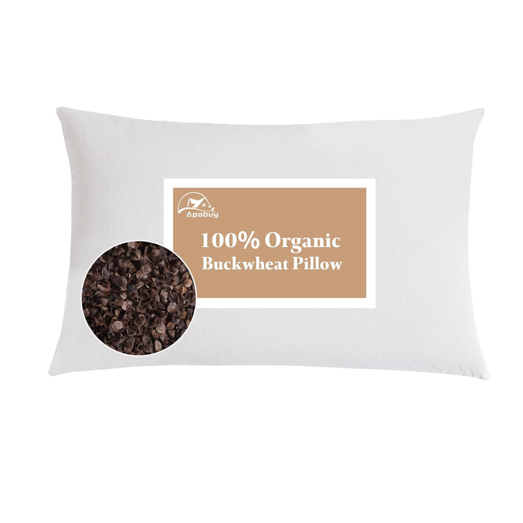 APOBUY Buckwheat Pillow - Adjustable Buckwheat Pillow for Sleeping with Organic Cotton Cover for Adult Neck Pain Relief, Premium Neck & Cervical Pillow for Side Back Stomach Sleeper 20"x26"