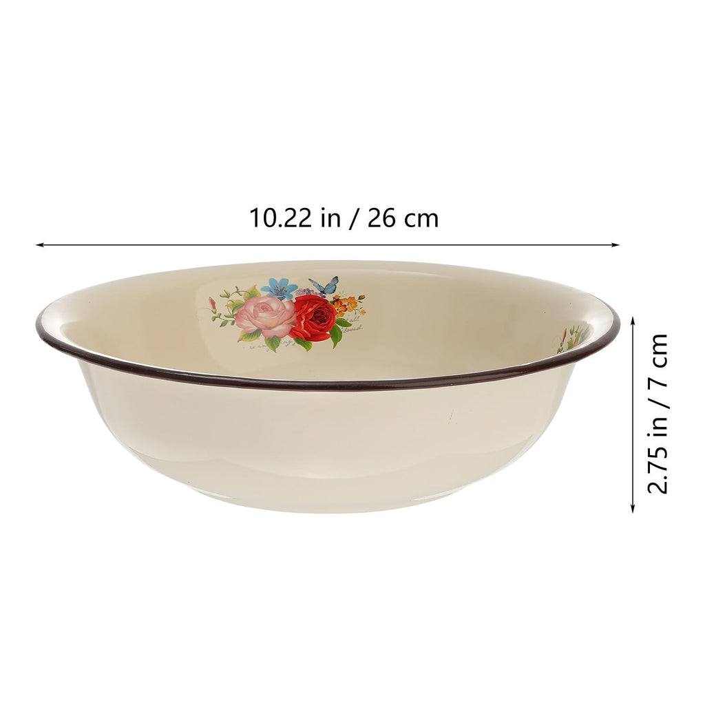 1pc Enamel Basin Vintage Salad Bowl Retro Enamel Bowl Round Salad Serving Bowl Metal Mixing Bowls Round Cereal Bowl To Go Plates with Lids Dough Making Basin Bowl Set Ceramics