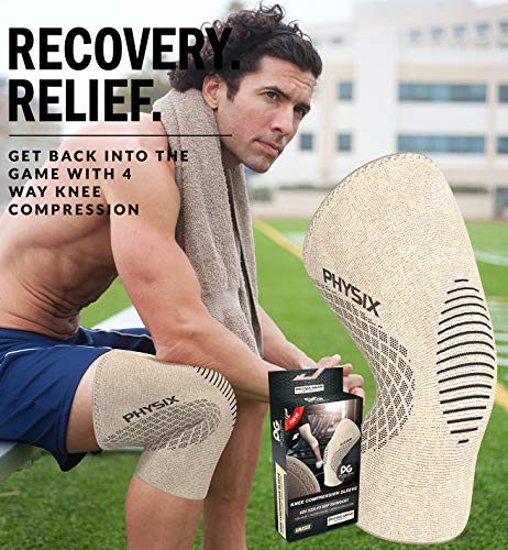PHYSIX GEAR Knee Support Brace - Premium Recovery & Compression Sleeve for Meniscus Tear, ACL, MCL Running & Arthritis - Best Neoprene Stabilizer Wrap for Crossfit, Squats & Workouts -Single Beige XL
