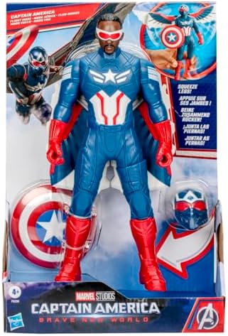 Marvel Avengers Captain America: Brave New World Flight Mode Action Figure with Accessories, 9-Inch-Scale (22 cm) Super Hero Toys for Kids Ages 4+