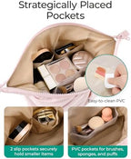 BAGSMART Makeup Bag Travel Makeup Bag, Cute Make Up Bag, Large Capacity Cosmetic Bags for Women, Wide-open Makeup Pouch Travel Essentials Toiletries Accessories Brushes (Lavender Purple)