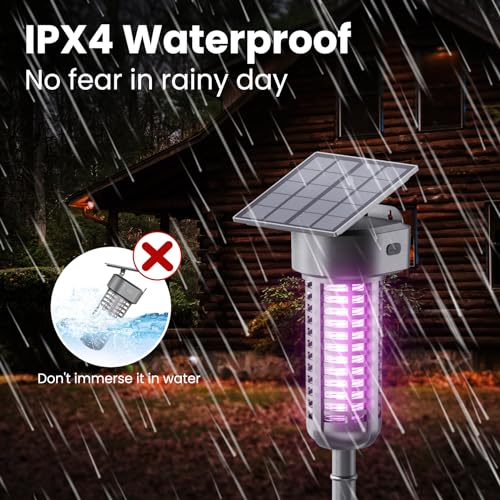 Solar Bug Zapper Outdoor, Garden Mosquito Zapper Waterproof & Cordless & Rechargeable & Auto On/Off，Flying Insect Zapper Mosquito Killer Lamp Mosquito Catcher Decorative Light for Patio, Gray